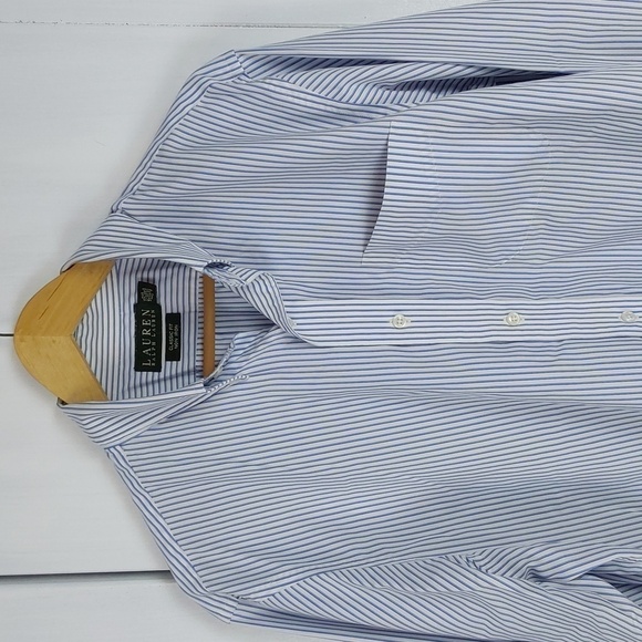 Lauren Ralph Lauren White Blue Pinstripe Button down Pocket Shirt Modern Sz.XL - Picture 2 of 9